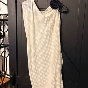 Swim Solutions Textured White One-Shoulder Coverup